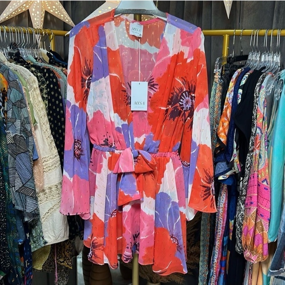 Misa Los Angeles Red and Purple Floral Dress - Picture 2 of 5
